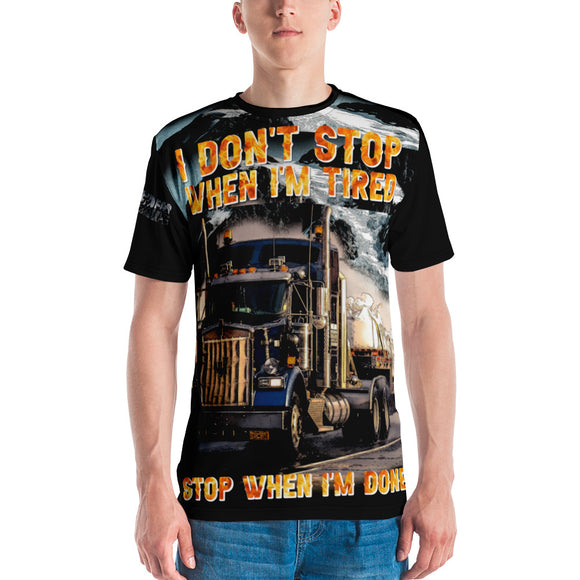 All-Over-Print Trucker T-shirt - I Don't Stop When I'm Tired